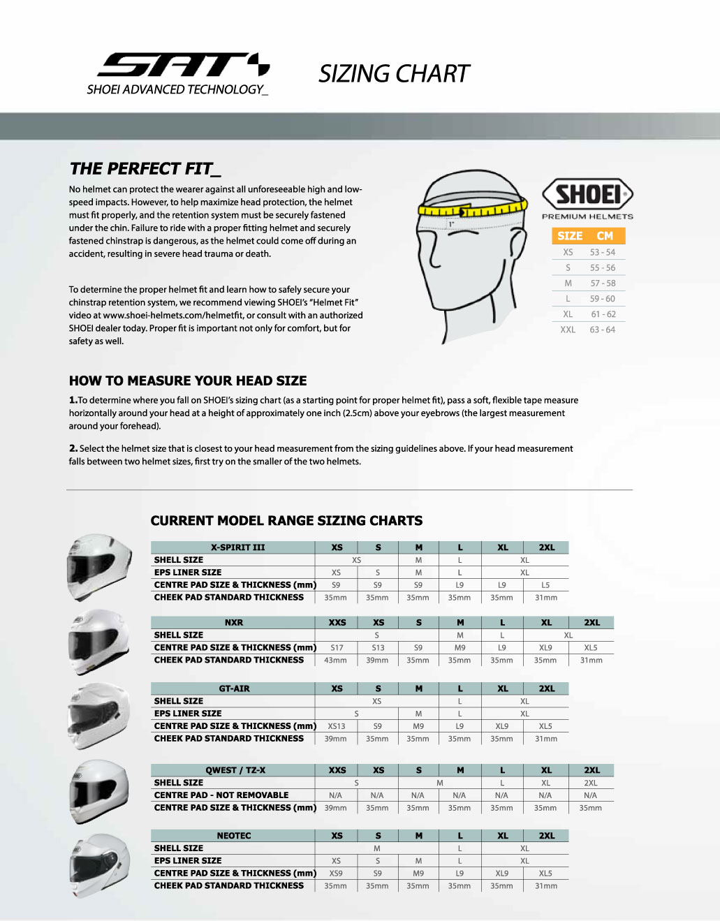 Shoei Neotec 2 Size Chart