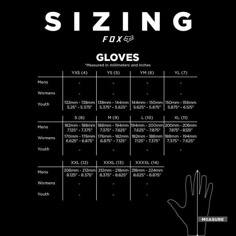 Fox glove sales size chart