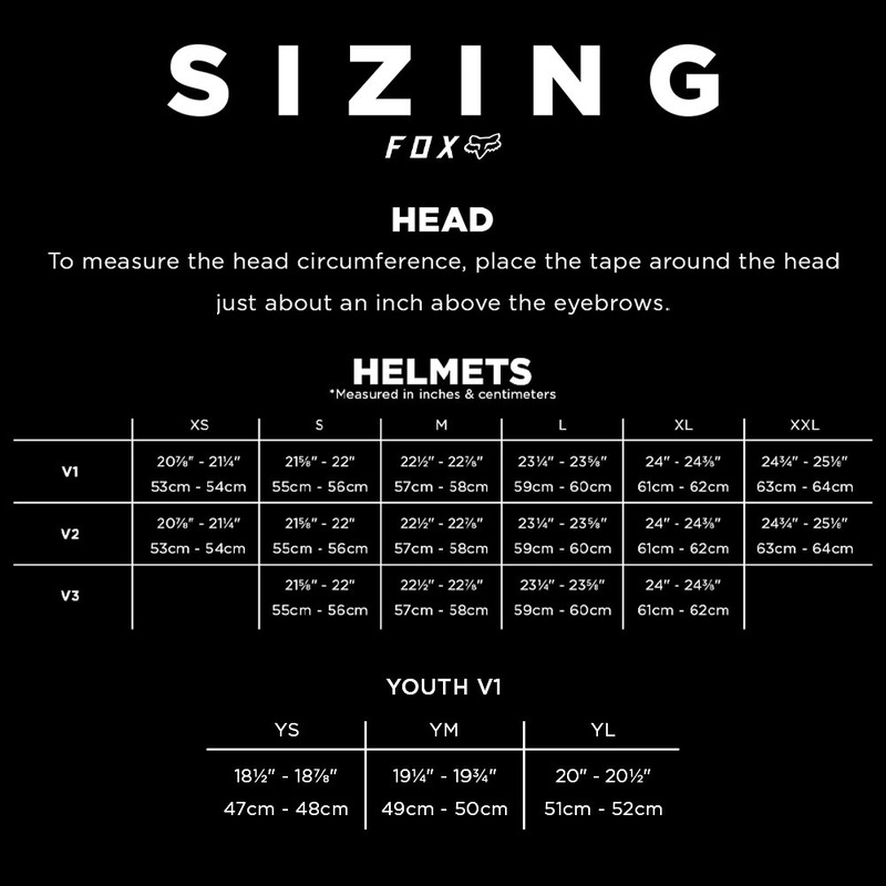 Fox helmet shop size chart youth